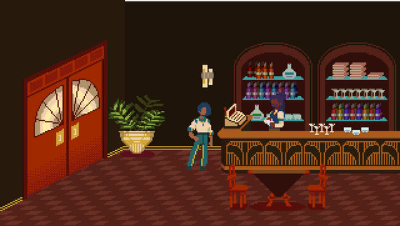 Concept art of a cozy 20's inspired coffee shop